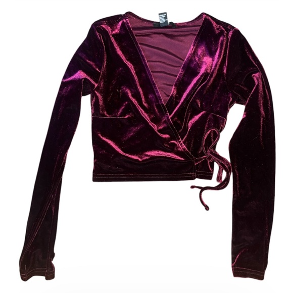 Forever 21 Tops - Forever 21 Velvet Wrap Crop Top - Wine